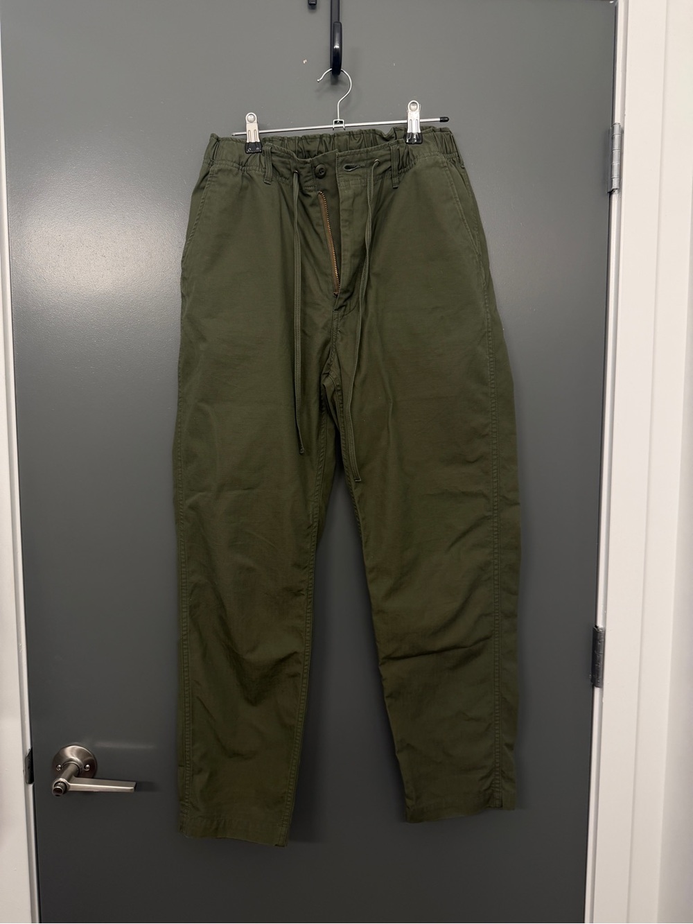 OrSlow Olive Green Cargo Trousers with Drawstring Waist